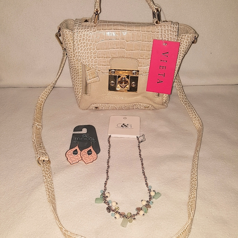 Marble hand purse with set of Neckless and long earrings